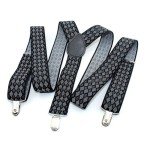 Men's Adjustable Grey Check Suspenders with Heavy-Duty Clips