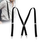 Black Adjustable Stretch Suspenders with 4 Buckles