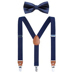 Men's Navy Suspender Set with Bow Tie