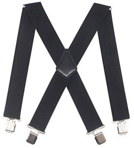 Men's Heavy Duty Adjustable Black Suspenders X-Back