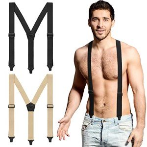 Men's Adjustable Suspenders - 2 Pack (Black, Khaki)