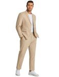 COOFANDY Men's Lightweight Linen Suit Set, Khaki