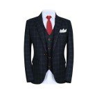 Men's Slim Fit Plaid Blazer, Vest, and Pants