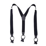 Men's Black Leather Button End Tuxedo Suspenders
