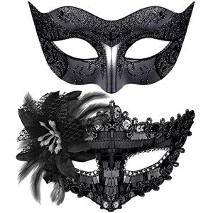 Black Sequined Venetian Masquerade Masks for Couples