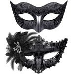 Black Sequined Venetian Masquerade Masks for Couples