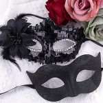 Black Sequined Venetian Masquerade Masks for Couples