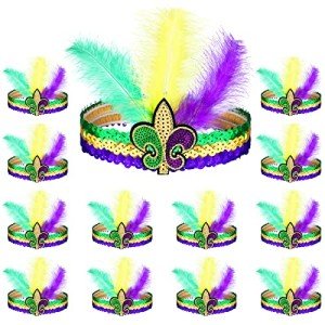 12 Pcs Mardi Gras Feather & Sequin Headbands