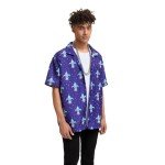 Purple Mardi Gras Short Sleeve Button Down Shirt