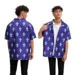 Purple Mardi Gras Short Sleeve Button Down Shirt