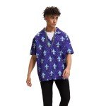 Purple Mardi Gras Short Sleeve Button Down Shirt