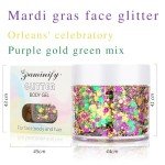 Mardi Gras Holographic Face Glitter Gel - Green, Purple, Gold