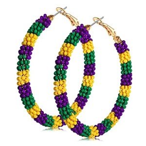 Colorful Beaded Hoop Earrings for Mardi Gras