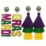 Mardi Gras Beaded Mask Tassel Earrings Set