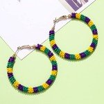 Colorful Beaded Hoop Earrings for Mardi Gras