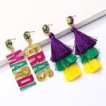 Mardi Gras Beaded Mask Tassel Earrings Set