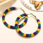 Colorful Beaded Hoop Earrings for Mardi Gras