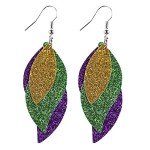 Colorful Leaf Shape Mardi Gras Dangle Earrings