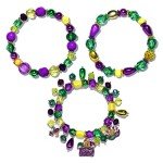 3-Piece Glitter Mardi Gras Charm Bracelet Set