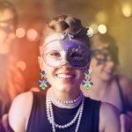 Mardi Gras Dangle Earrings with Mask and Crown