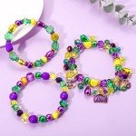 3-Piece Glitter Mardi Gras Charm Bracelet Set