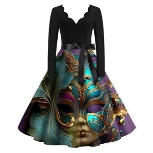 Ladies' Long Sleeve V-Neck Mardi Gras Dress