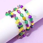 3-Piece Glitter Mardi Gras Charm Bracelet Set