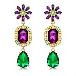 Rhinestone Mardi Gras Earrings in Purple, Green, Gold