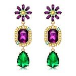 Rhinestone Mardi Gras Earrings in Purple, Green, Gold