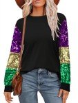 Sparkly Black Mardi Gras Long Sleeve Shirt for Women
