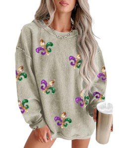 Green Mardi Gras Oversized Corduroy Sweatshirt for Women