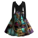 Ladies' Long Sleeve V-Neck Mardi Gras Dress