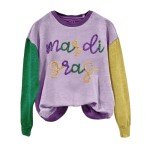 Heevina Color Block Mardi Gras Sweatshirt for Women