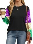 Sparkly Black Mardi Gras Long Sleeve Shirt for Women