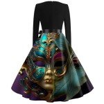 Ladies' Long Sleeve V-Neck Mardi Gras Dress