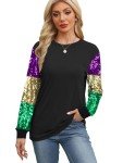 Sparkly Black Mardi Gras Long Sleeve Shirt for Women