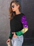 Sparkly Black Mardi Gras Long Sleeve Shirt for Women