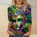 Mardi Gras Women's Mask Print Top - Dark Green
