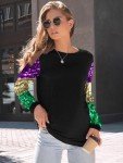 Sparkly Black Mardi Gras Long Sleeve Shirt for Women