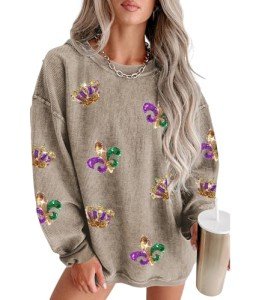 Mardi Gras Sequin Crewneck Sweatshirt for Women