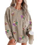 Mardi Gras Sequin Crewneck Sweatshirt for Women