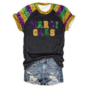 Mardi Gras Sequin Graphic Tee for Women