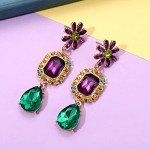 Rhinestone Mardi Gras Earrings in Purple, Green, Gold