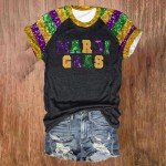 Mardi Gras Sequin Graphic Tee for Women