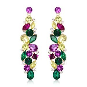 Colorful Rhinestone Mardi Gras Cluster Drop Earrings