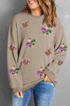 Mardi Gras Sequin Crewneck Sweatshirt for Women