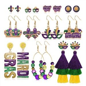 Mardi Gras Earrings Set: Fleur De Lis & Tassels