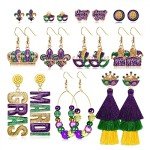 Mardi Gras Earrings Set: 11 Pairs with Tassels