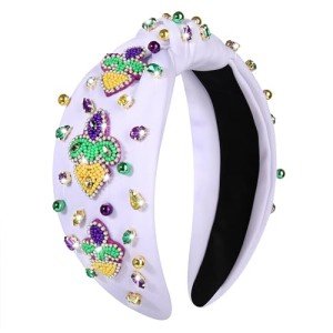 Mardi Gras Beaded Fleur De Lis Headband