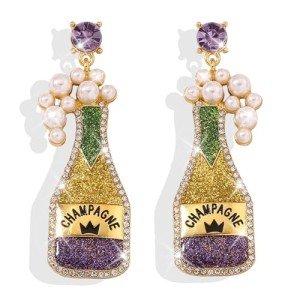 Champagne Bottle Mardi Gras Dangle Earrings for Women